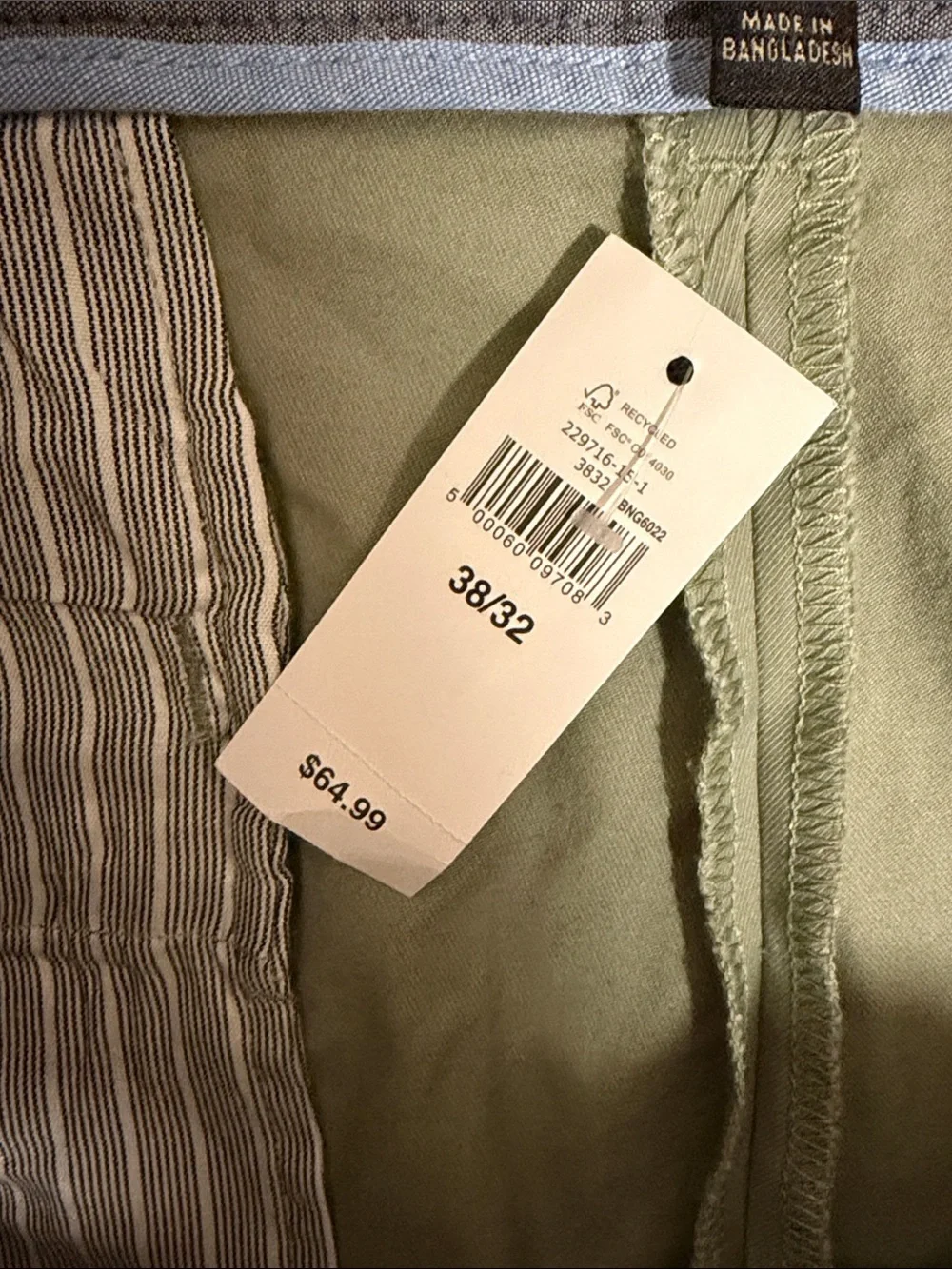 Banana Republic Aiden Slim Fit Stretch Green Chino Pants Mens 38x32 NWT